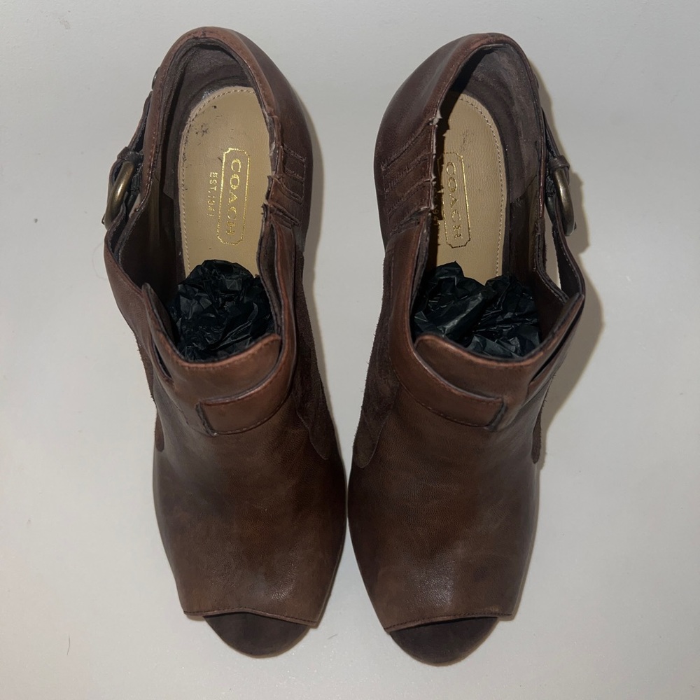 Coach peep toe leather ankle boots